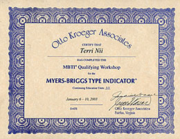 MBTI Certificate / 仁井テリー / Terri Nii